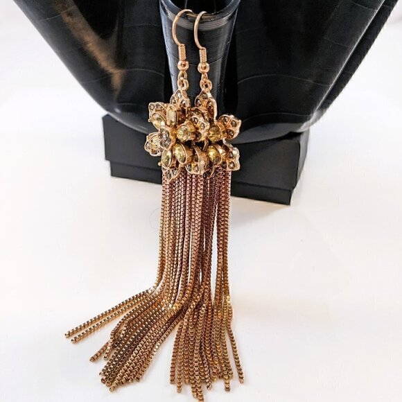 Long Copper Chain Flower Earrings - Picture 1 of 3